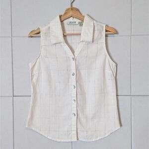 Vintage 90s 100% linen sleeveless windowpane weave top